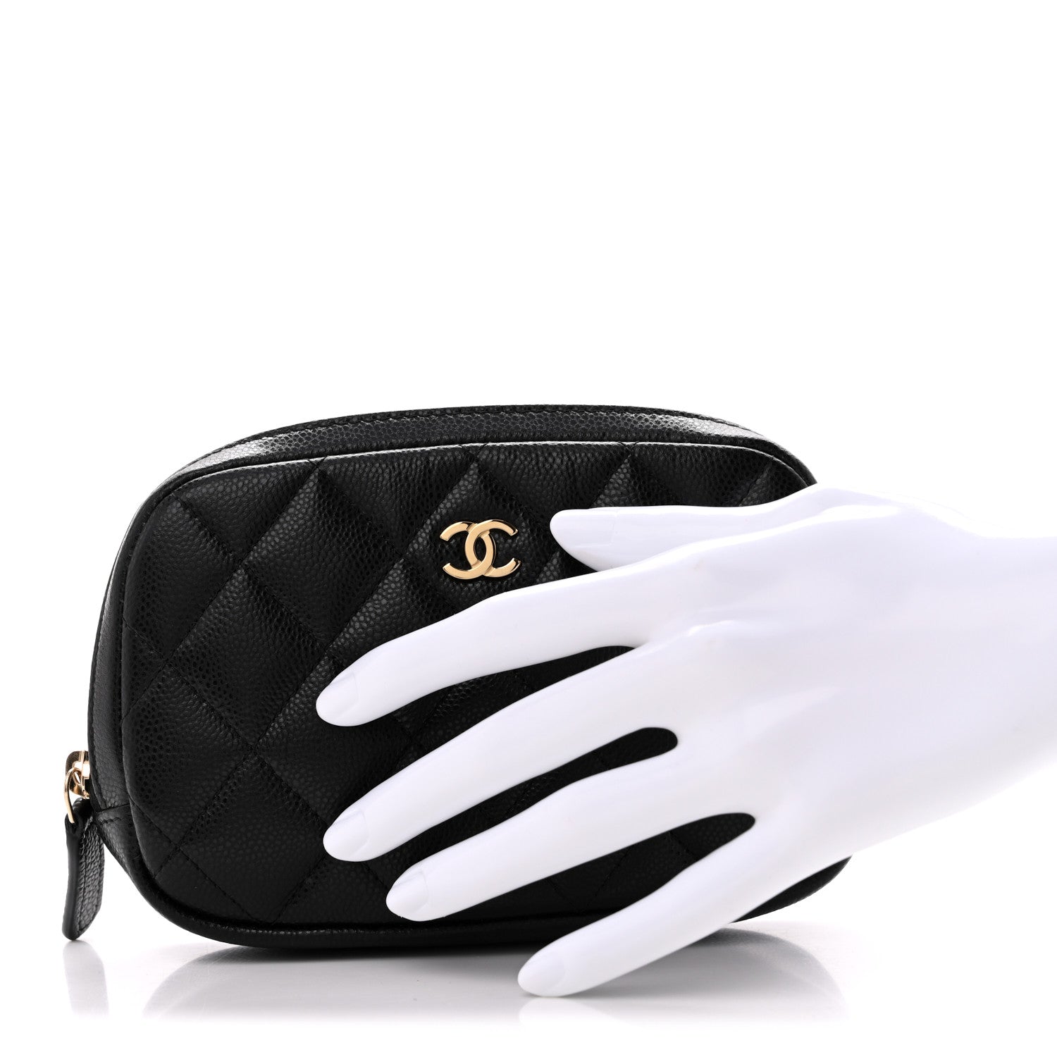 Chanel Caviar Quilted Small Curvy Pouch Cosmetic Case Black 2 of 10
