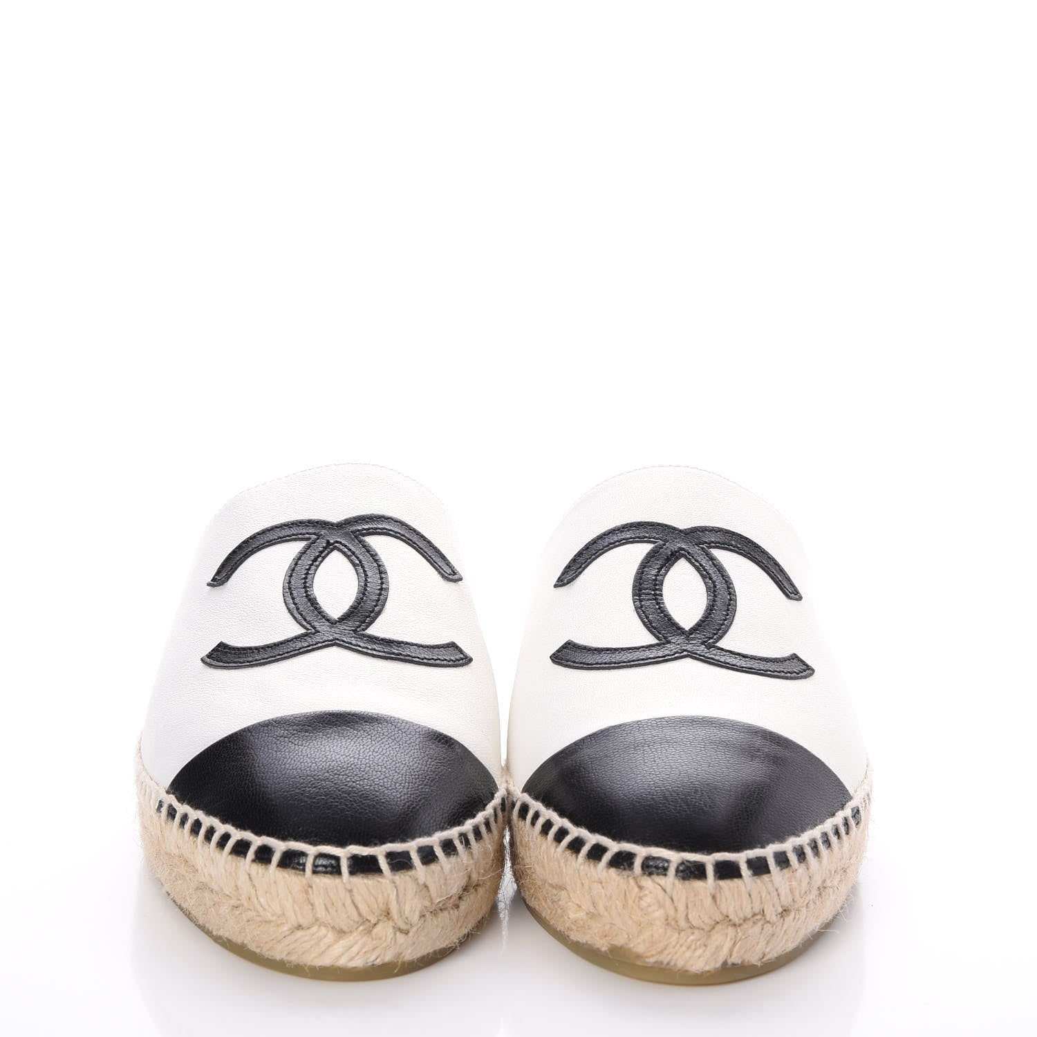 Chanel Iridescent Goatskin CC Espadrille Mules 36 Ivory Black 2 of 11