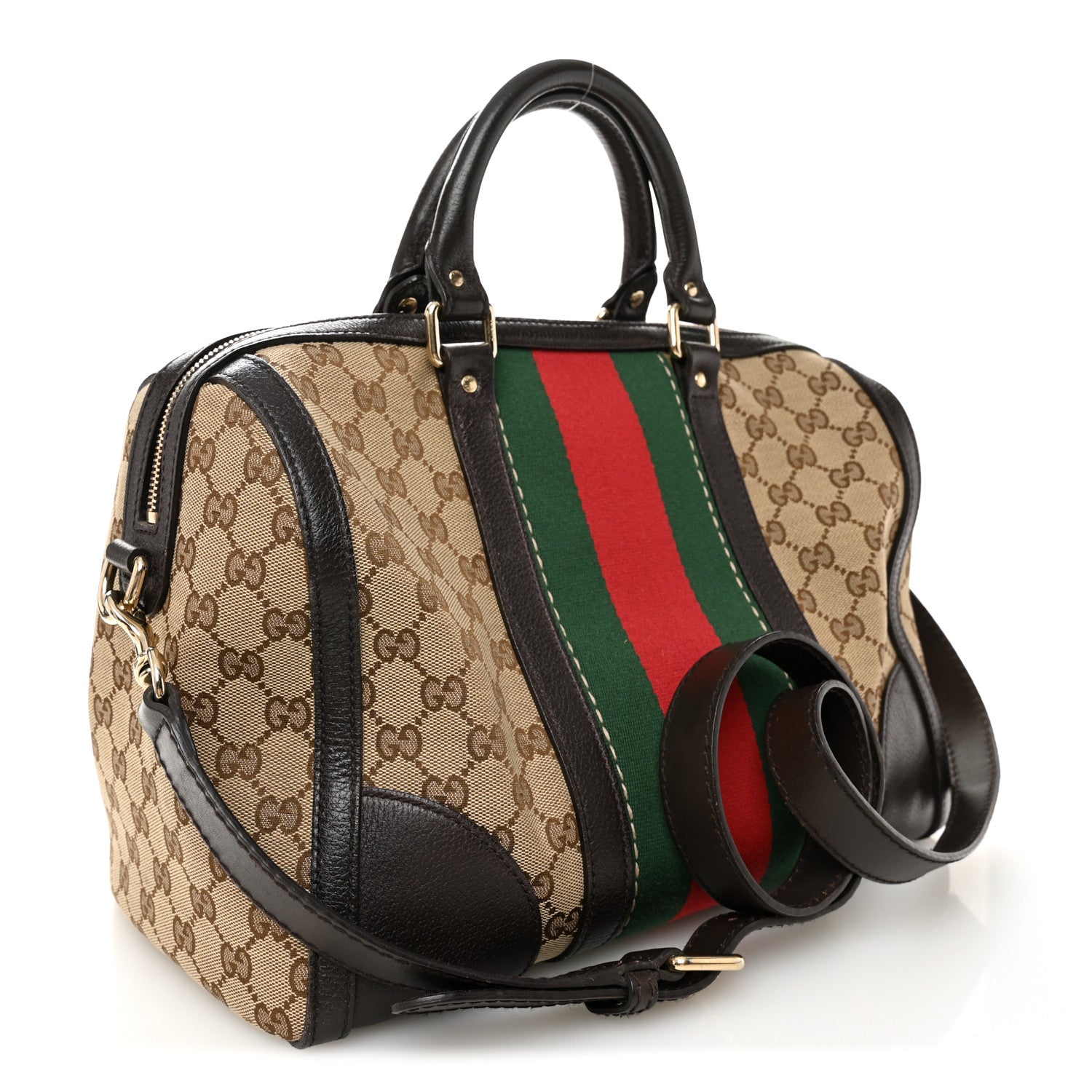 Gucci Monogram Vintage Web Medium Webby Bee Boston Dark Brown 3 of 10