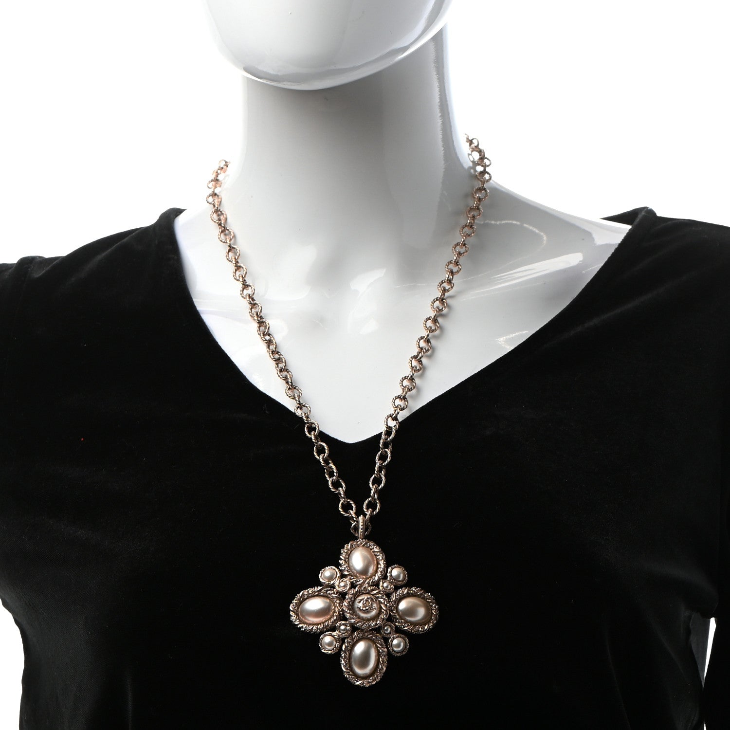 Chanel Metal Pearl CC Necklace Gold 2 of 5