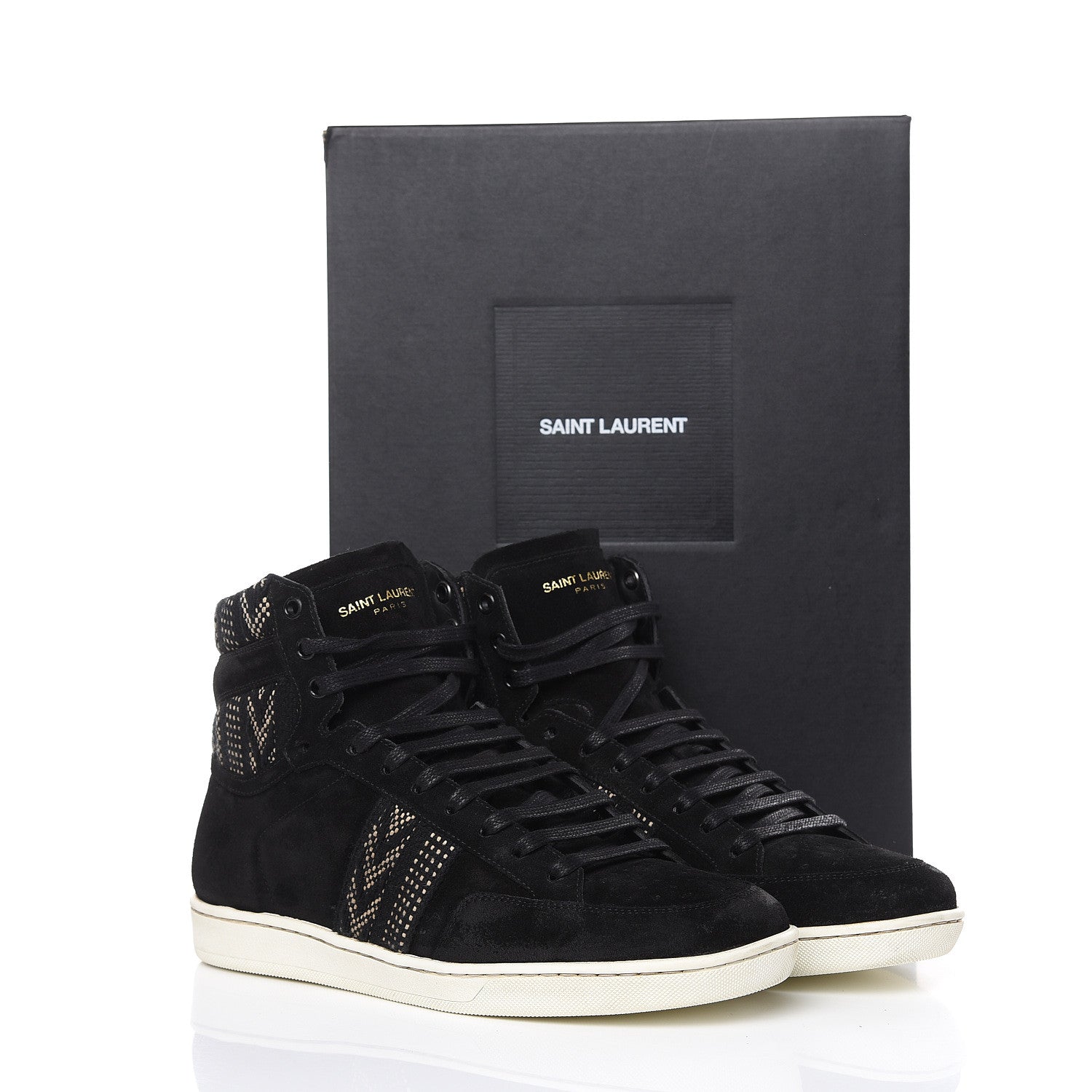 Saint Laurent Distressed Suede Mens Ikat High Top Sneakers 41 Black 9 of 9
