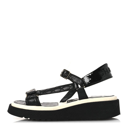 Chanel Lambskin Patent Logo Platform Sandals 39 Black 1 of 30