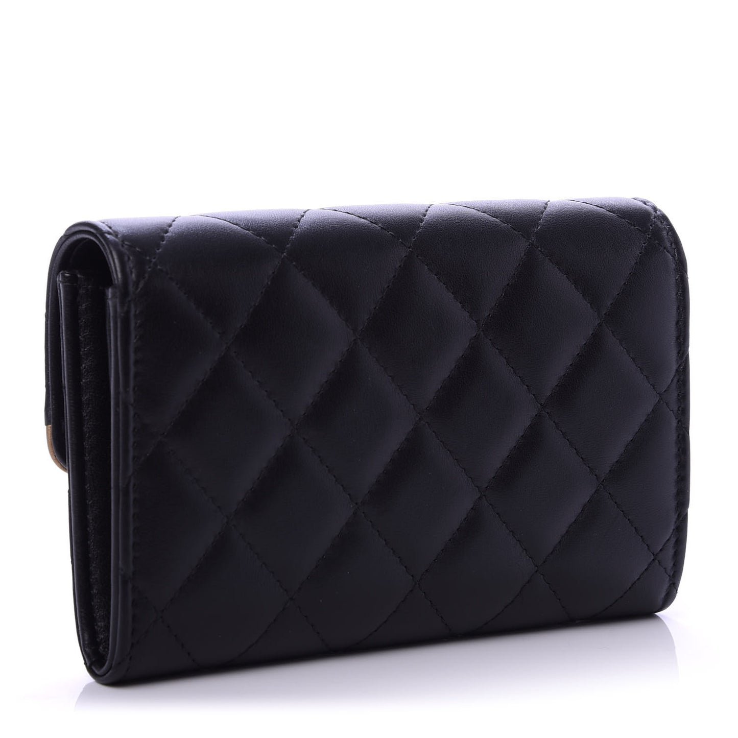 Lambskin Quilted Medium CC Chic Flap Wallet Black Gold