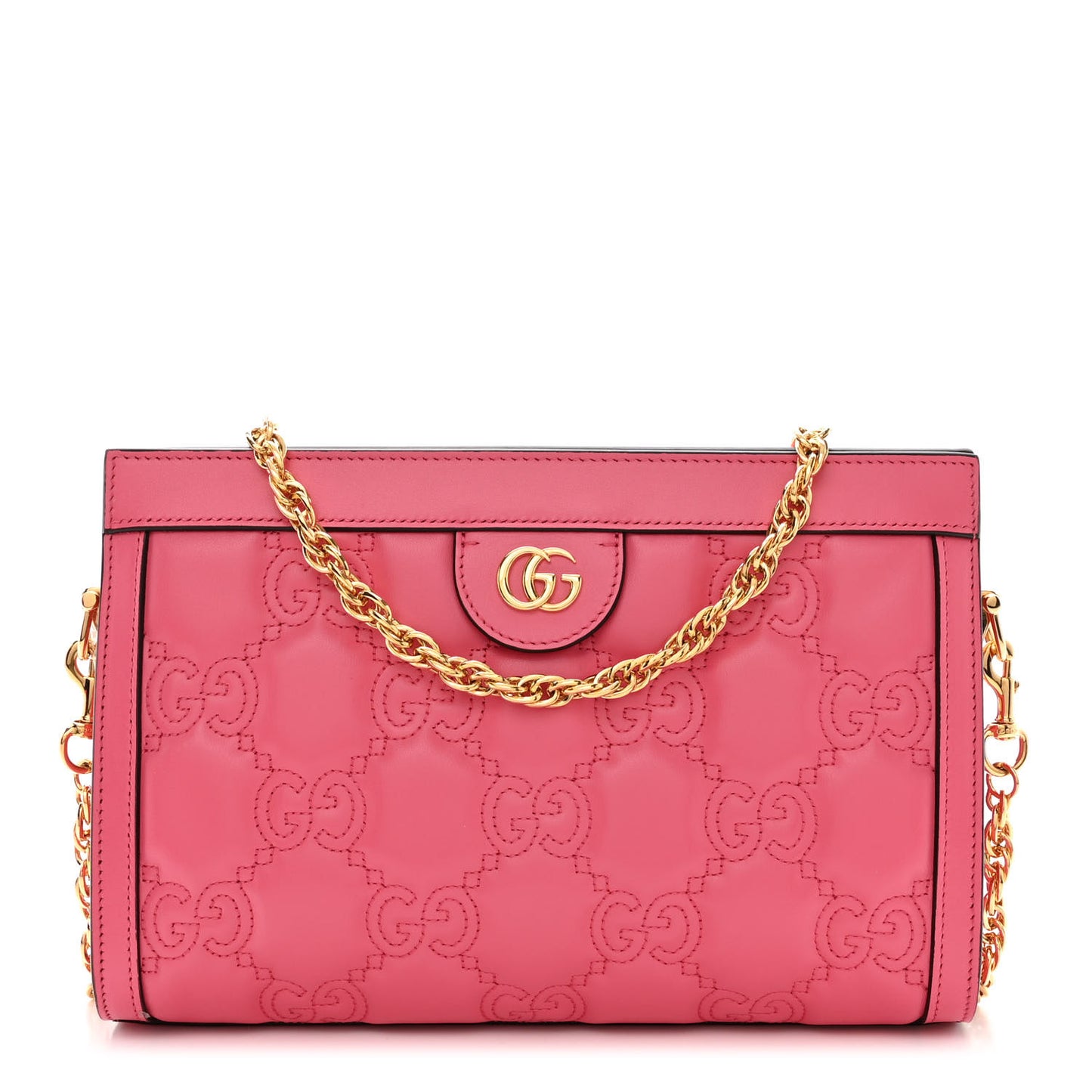Calfskin GG Matelasse Small Slim Chain Shoulder Bag Rhodamine Pink Natural