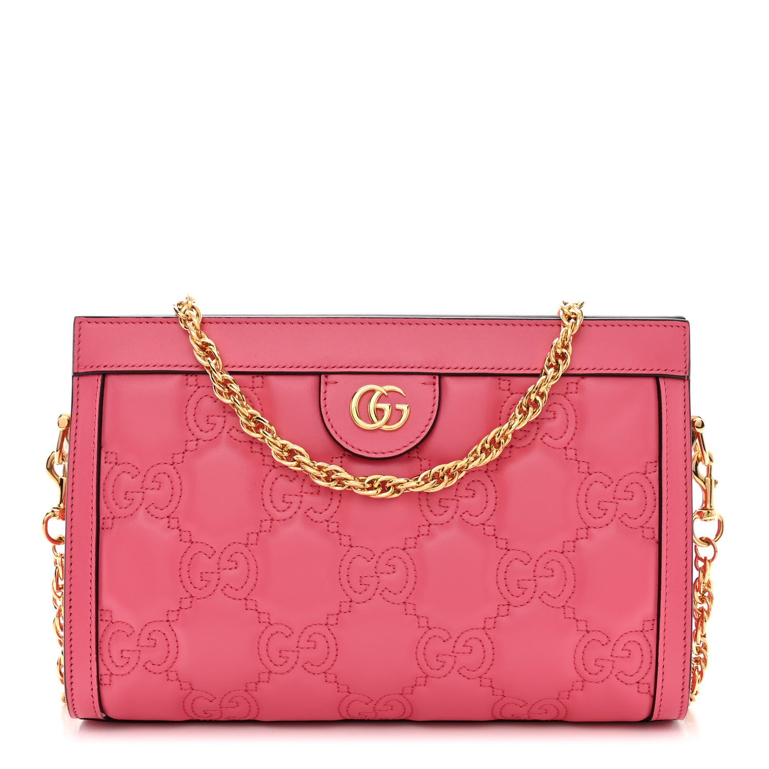 Gucci Calfskin GG Matelasse Small Slim Chain Shoulder Bag Rhodamine Pink Natural 1 of 10