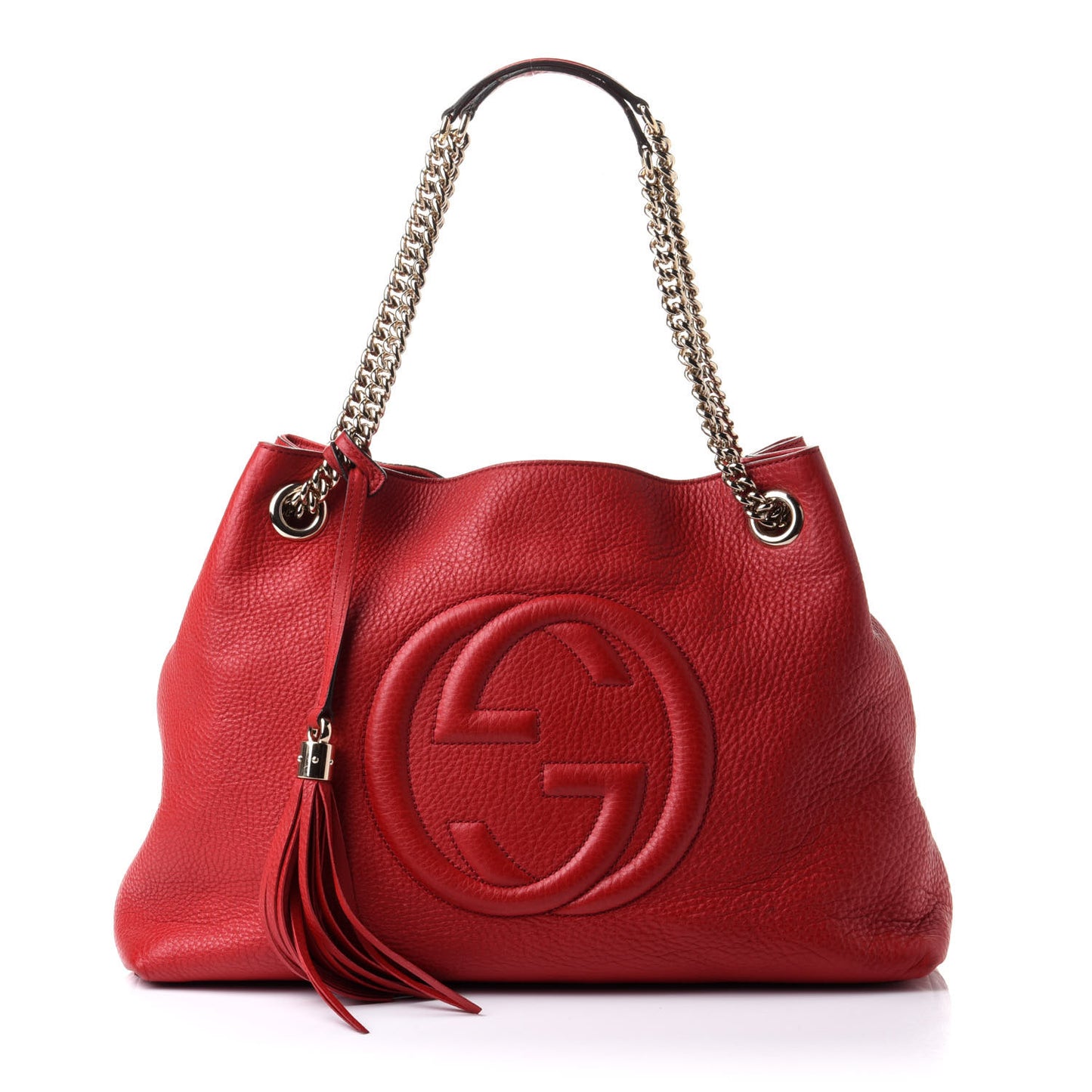 Pebbled Calfskin Medium Soho Chain Shoulder Bag Tabasco Red