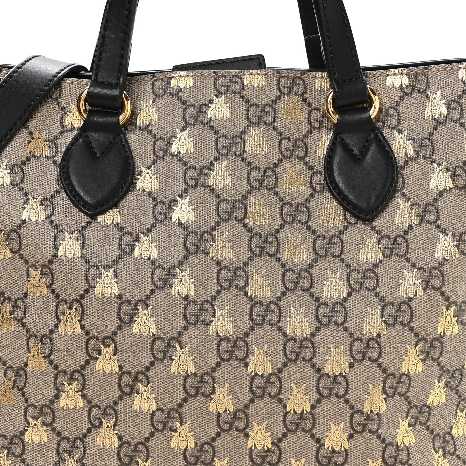 Gucci Soft GG Supreme Monogram Bees Small Crossbody Tote Beige Oro Black 8 of 10