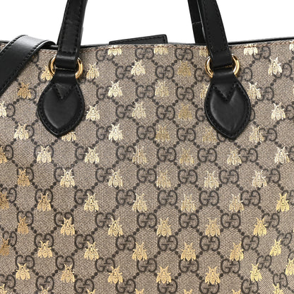 Gucci Soft GG Supreme Monogram Bees Small Crossbody Tote Beige Oro Black 8 of 10