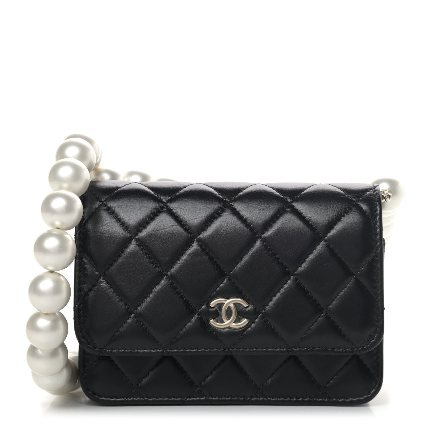 Chanel Calfskin Quilted Mini Maxi Pearls Wallet On Chain WOC Black 1 of 4