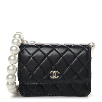 Chanel Calfskin Quilted Mini Maxi Pearls Wallet On Chain WOC Black 1 of 4