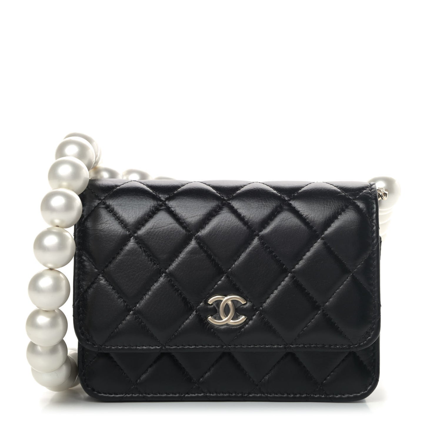 Calfskin Quilted Mini Maxi Pearls Wallet On Chain WOC Black