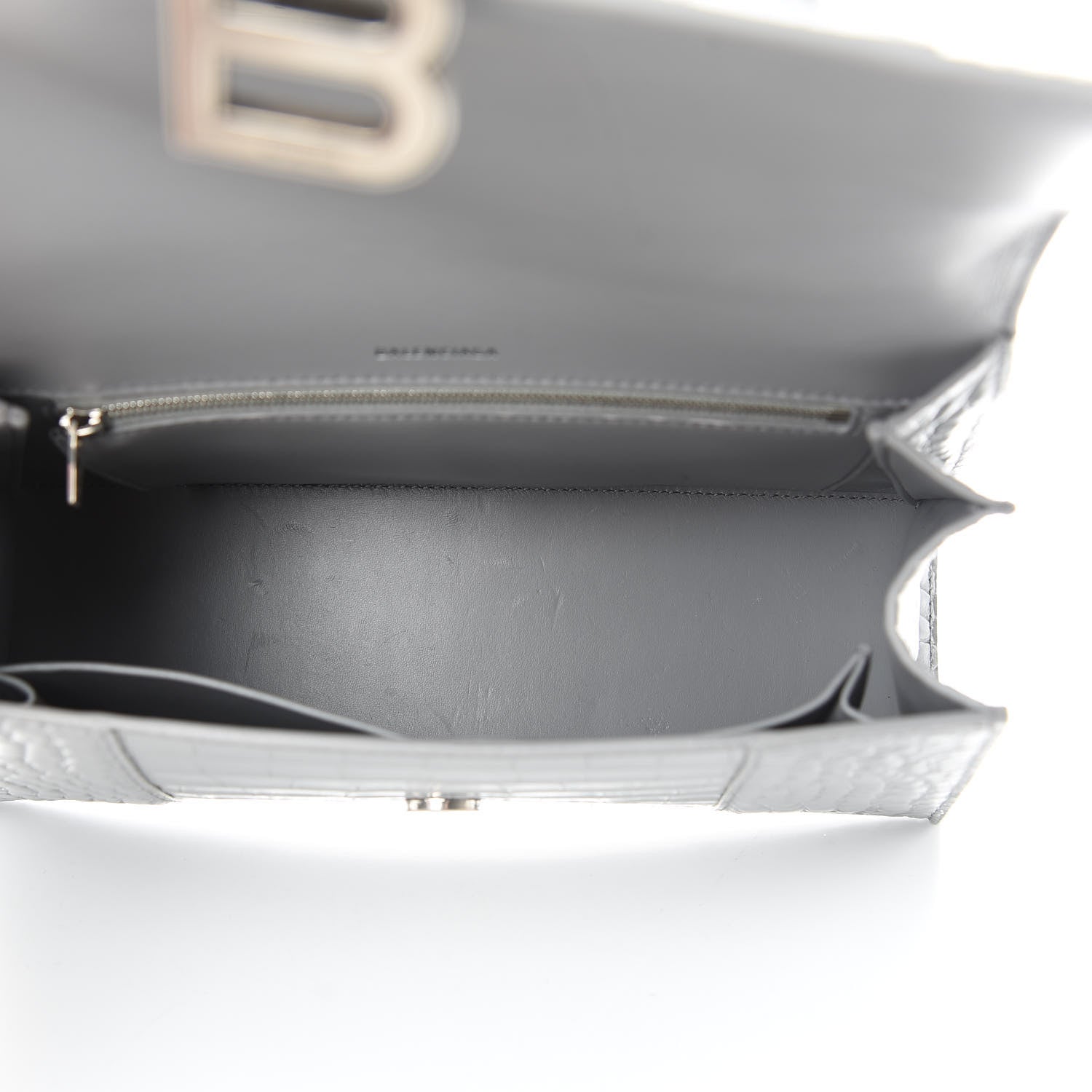 Balenciaga Shiny Calfskin Crocodile Embossed Medium Hourglass Top Handle Bag Balenciaga Grey 6 of 15