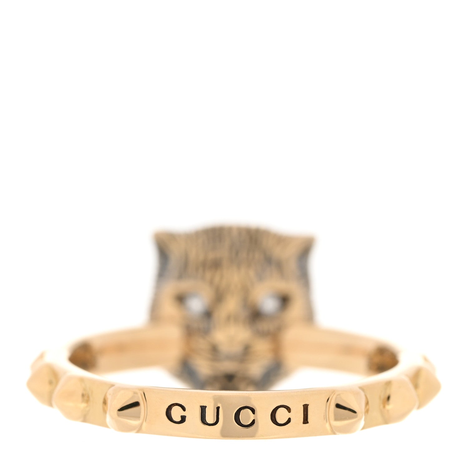 Gucci 18K Yellow Gold Jade Diamond Le Marché Des Merveilles Feline Ring 54 6.75 3 of 4