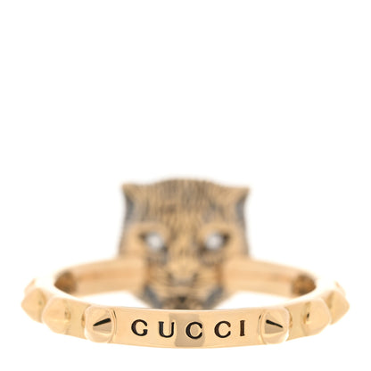 Gucci 18K Yellow Gold Jade Diamond Le Marché Des Merveilles Feline Ring 54 6.75 3 of 4