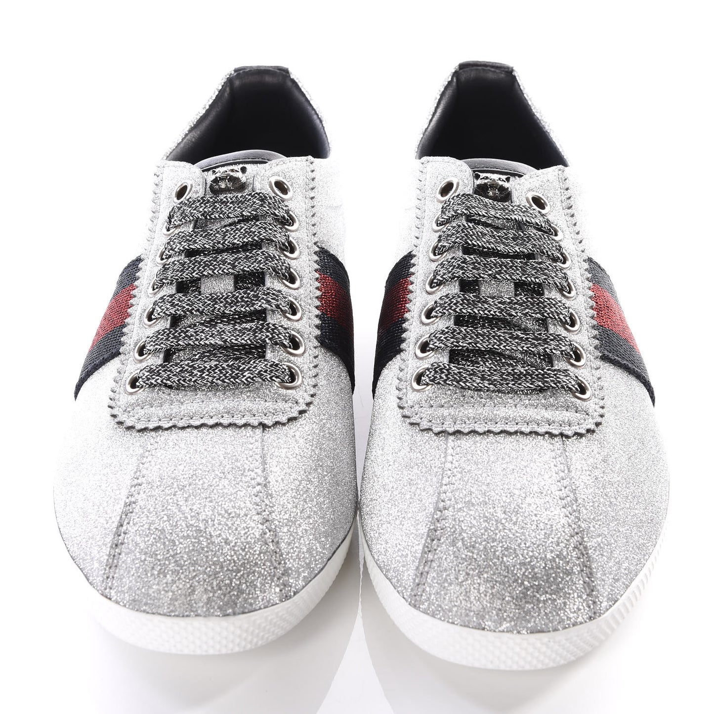 Glitter Fabric Studded Web Sneakers 37.5 Silver