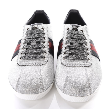 Gucci Glitter Fabric Studded Web Sneakers 37.5 Silver 3 of 9