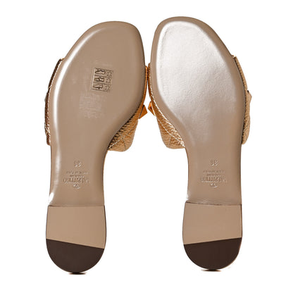 Valentino Garavani Metallic Pebbled Calfskin Roman Stud Flat Slide Sandals 36 Antique Brass 7 of 12