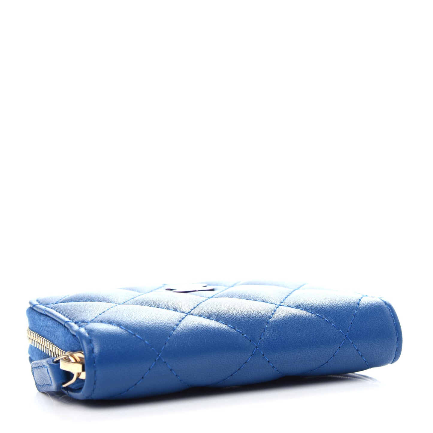 Lambskin Quilted Zip Around Coin Purse Wallet Blue Pink