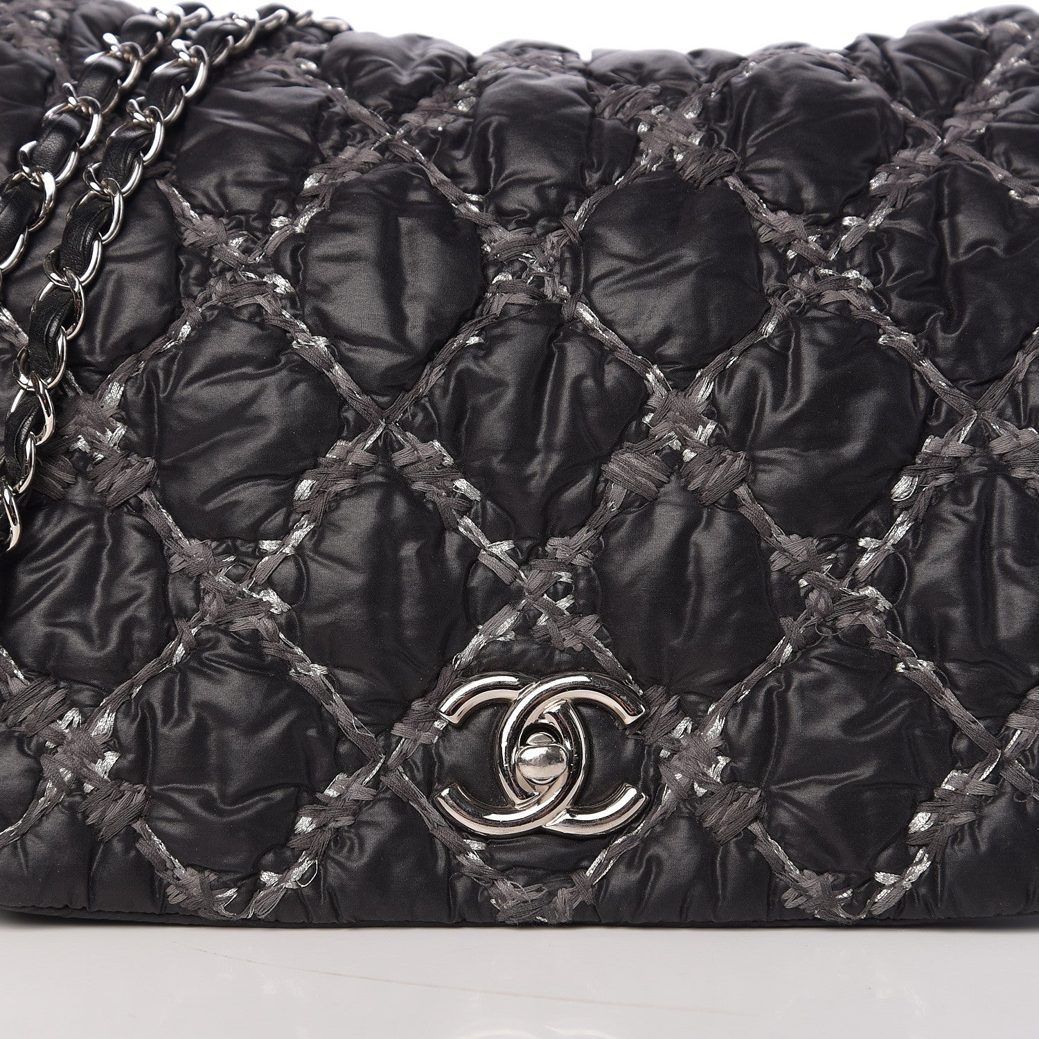 Chanel Nylon Quilted Tweed Stitch Bubble Flap Black 9 of 9