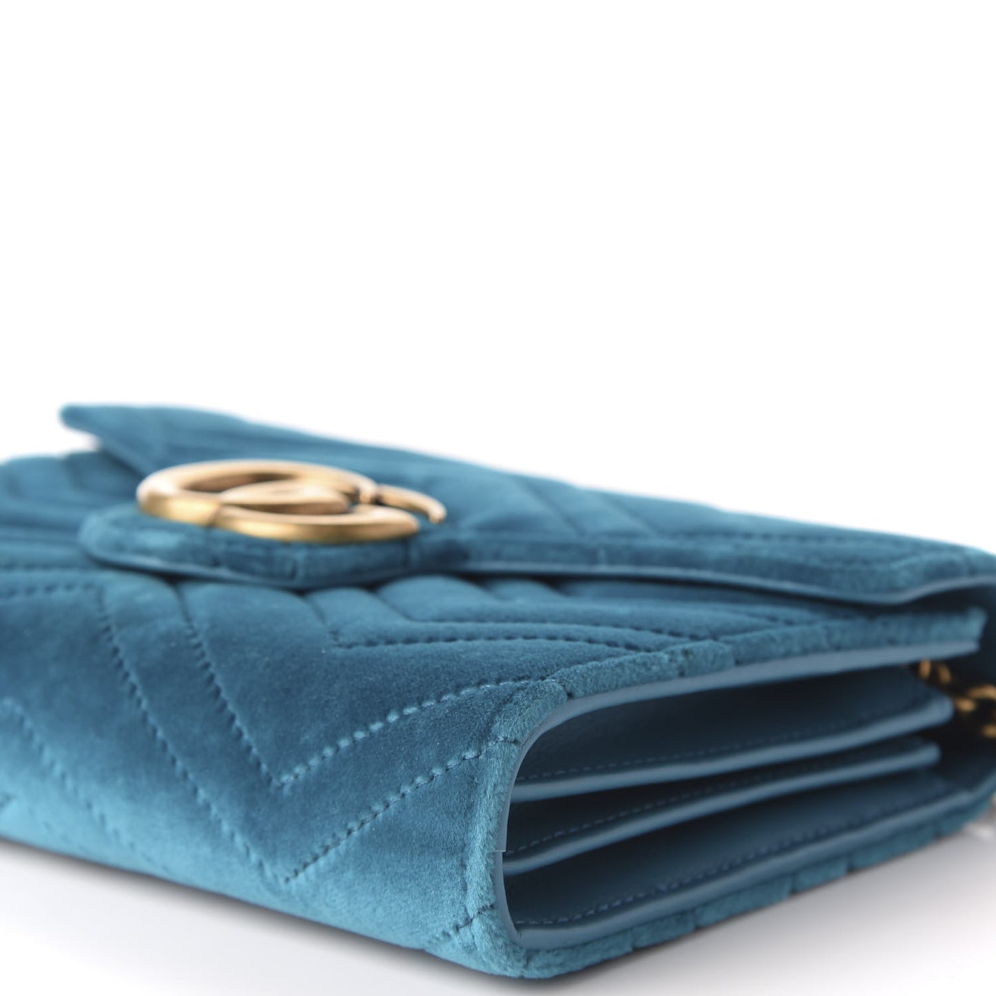 Velvet Matelasse GG Marmont Chain Wallet Pavone Cyan