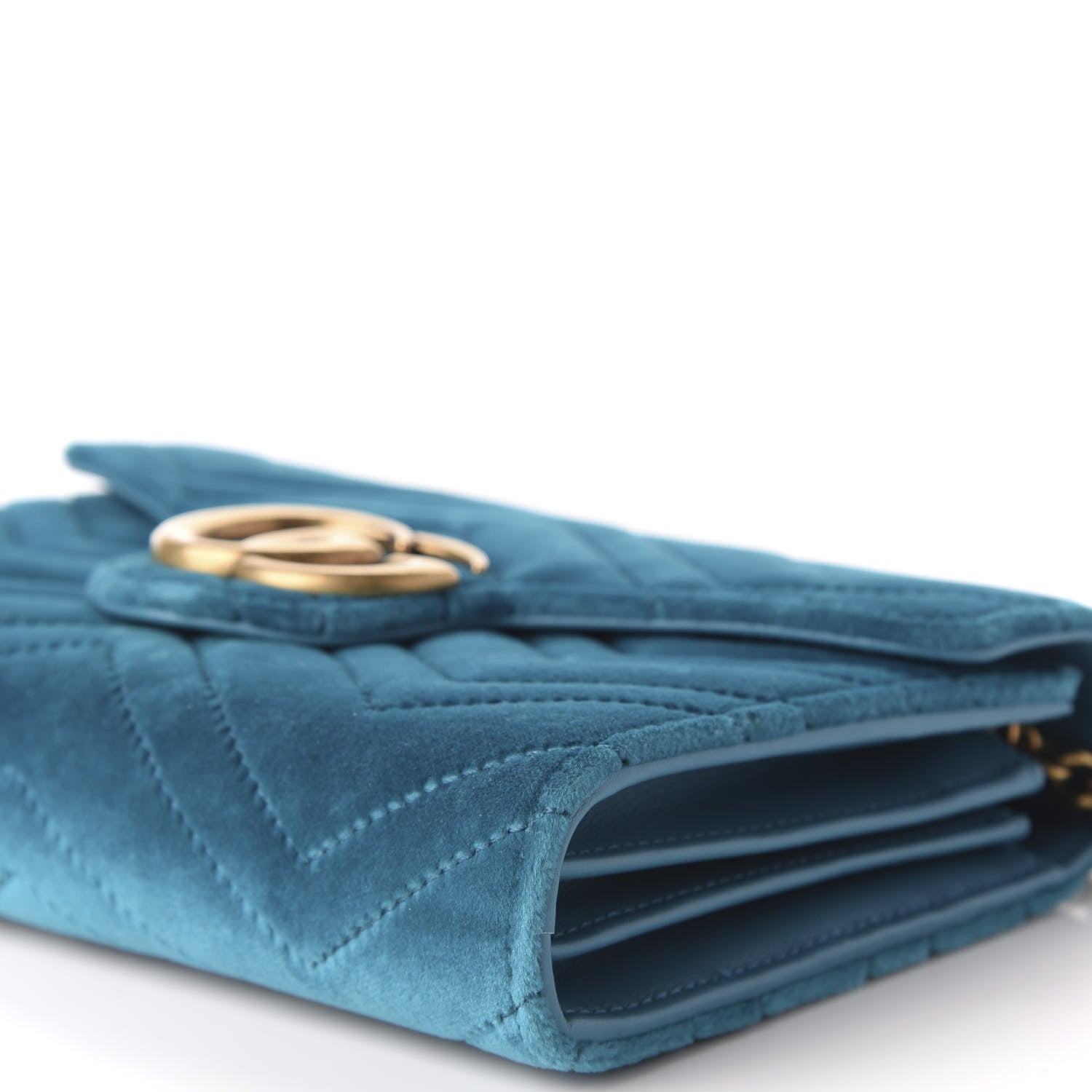 Gucci Velvet Matelasse GG Marmont Chain Wallet Pavone Cyan 7 of 9