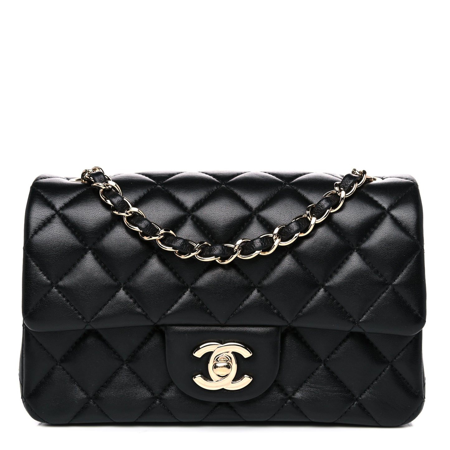 Lambskin Quilted Mini Rectangular Flap Black