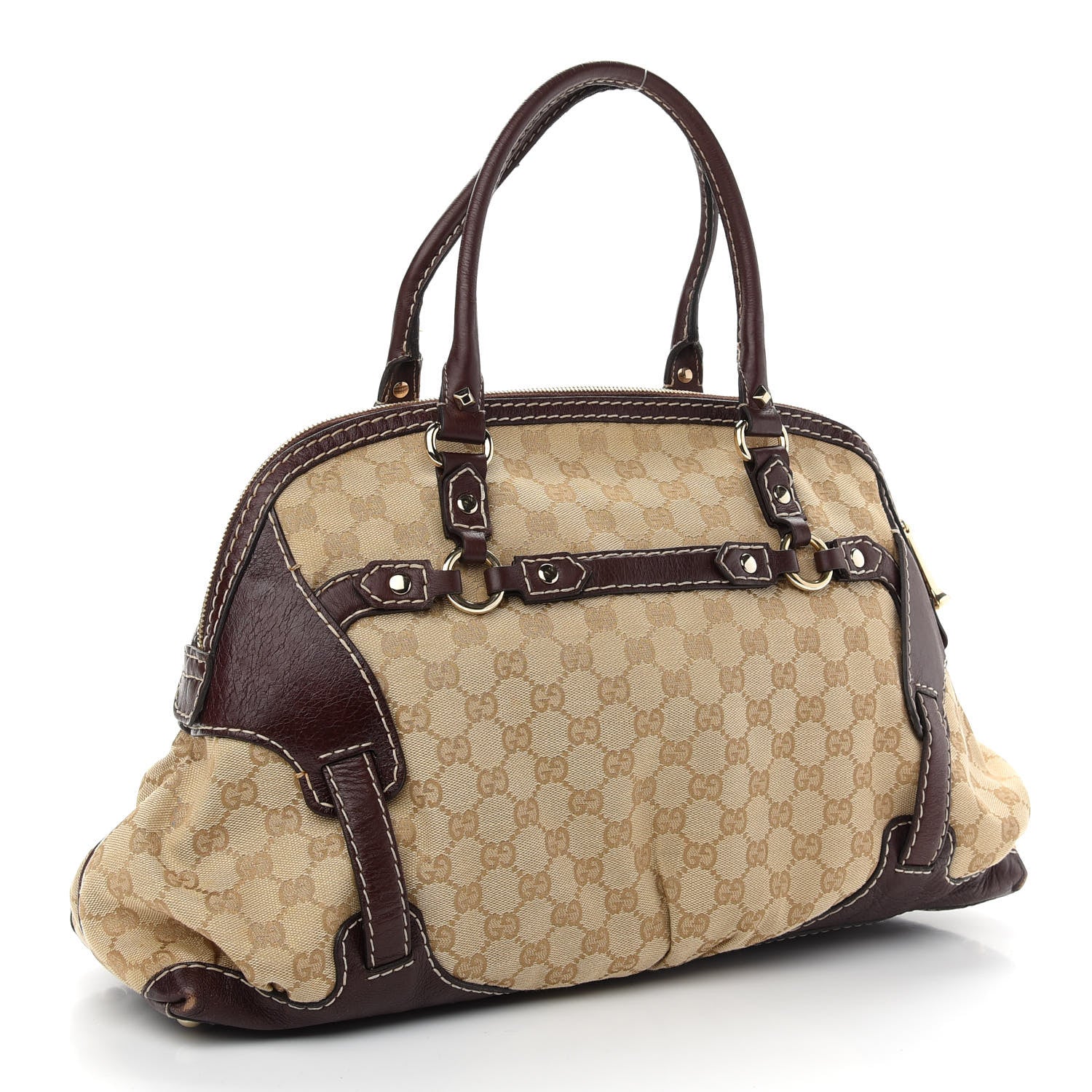 Gucci Monogram Medium Horsebit Nail Boston Brown 4 of 11