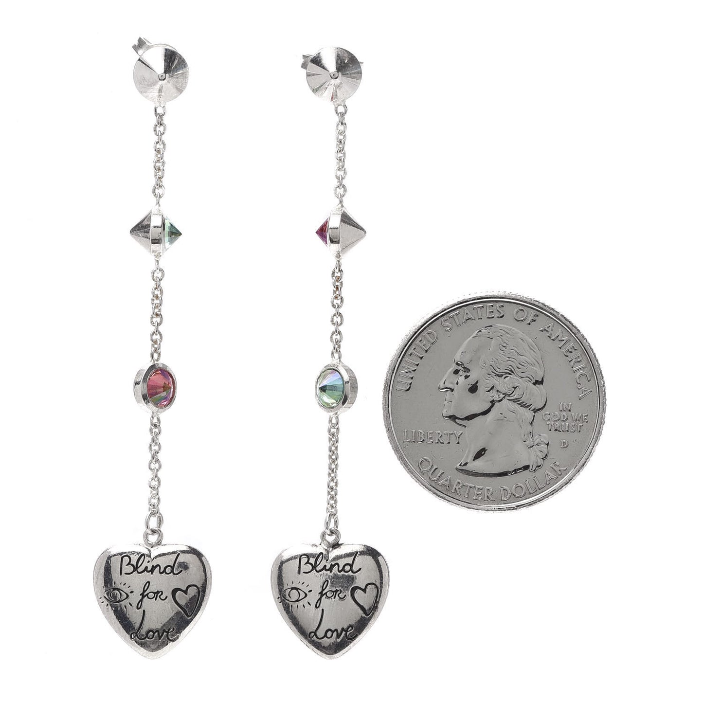 Sterling Silver Zirconia Bling For Love Heart Drop Earrings