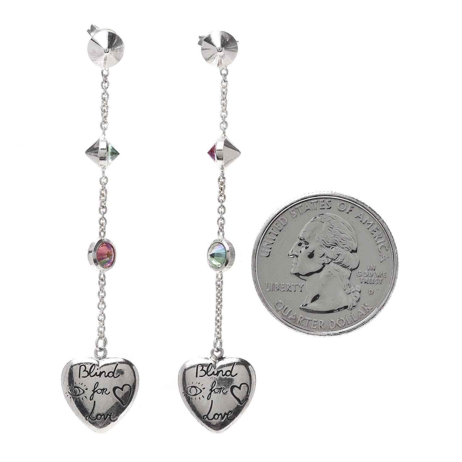Gucci Sterling Silver Zirconia Bling For Love Heart Drop Earrings 2 of 5