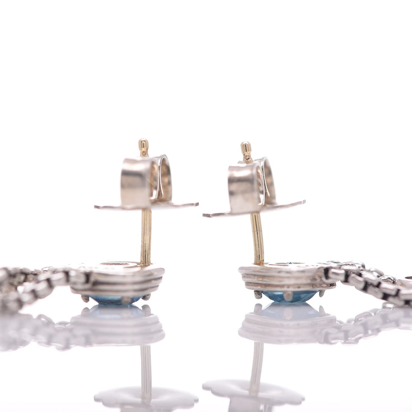 Sterling Silver Diamond Blue Topaz Iolite Confetti 3 Row Tassel Earrings