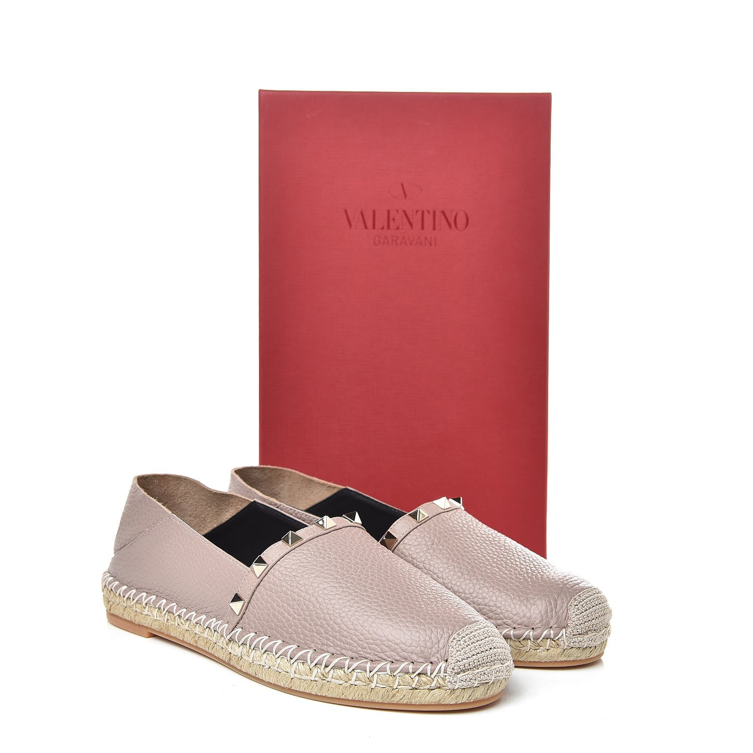 Valentino Garavani Pebbled Calfskin Rockstud Espadrilles 38 Poudre 8 of 8