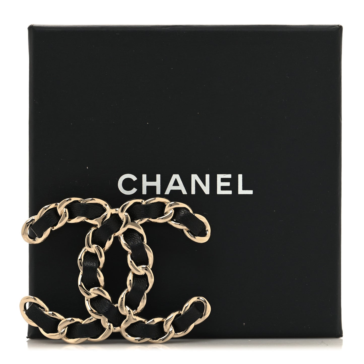 Lambskin Chain CC Brooch Black Gold