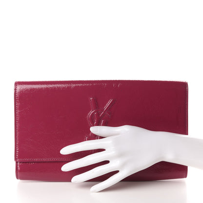 Saint Laurent Textured Patent Monogram Large Belle De Jour Clutch Fuchsia 2 of 9