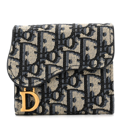 Christian Dior Oblique Saddle Lotus Wallet Blue 1 of 9