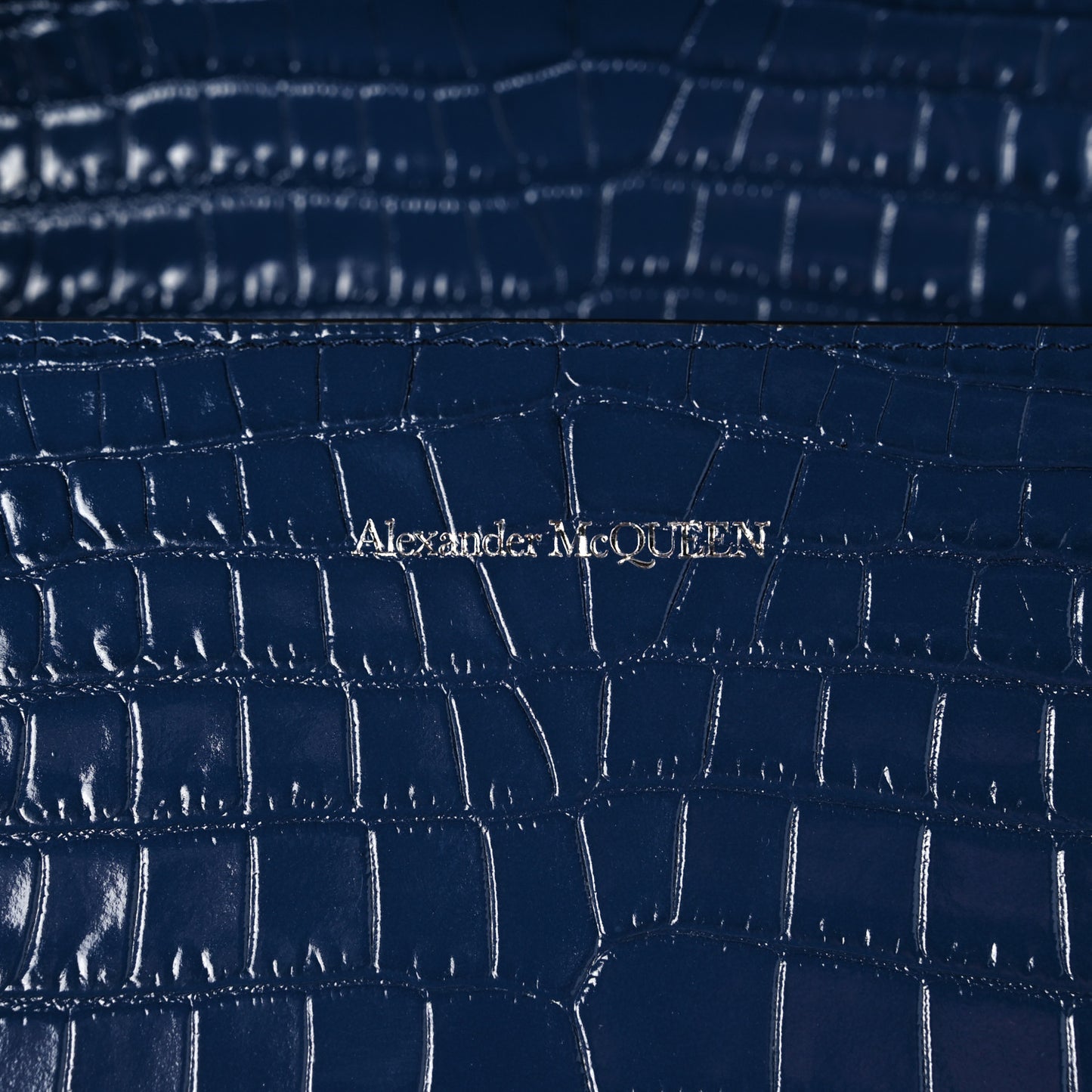 Shiny Crocodile Embossed Jeweled Satchel Industrial Blue