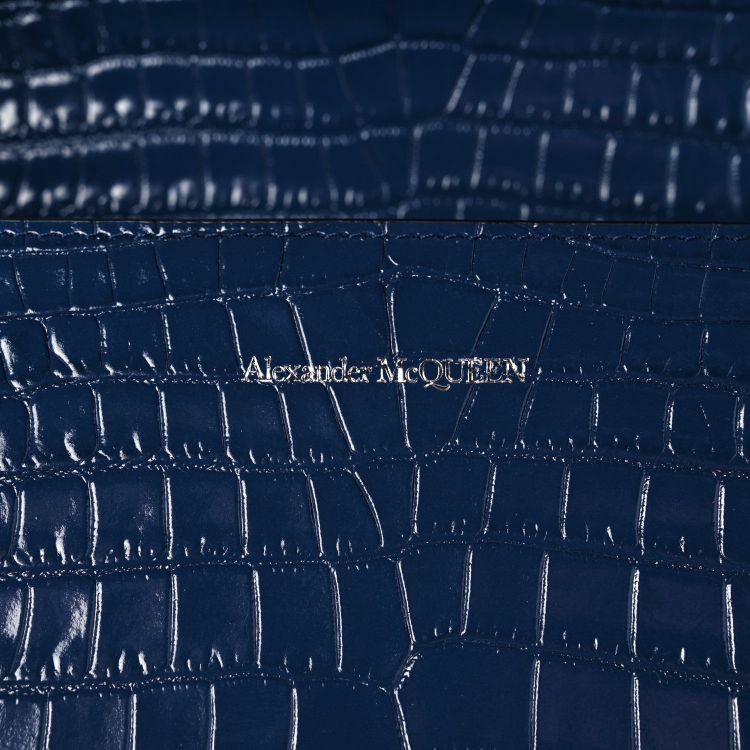 Alexander McQueen Shiny Crocodile Embossed Jeweled Satchel Industrial Blue 7 of 10