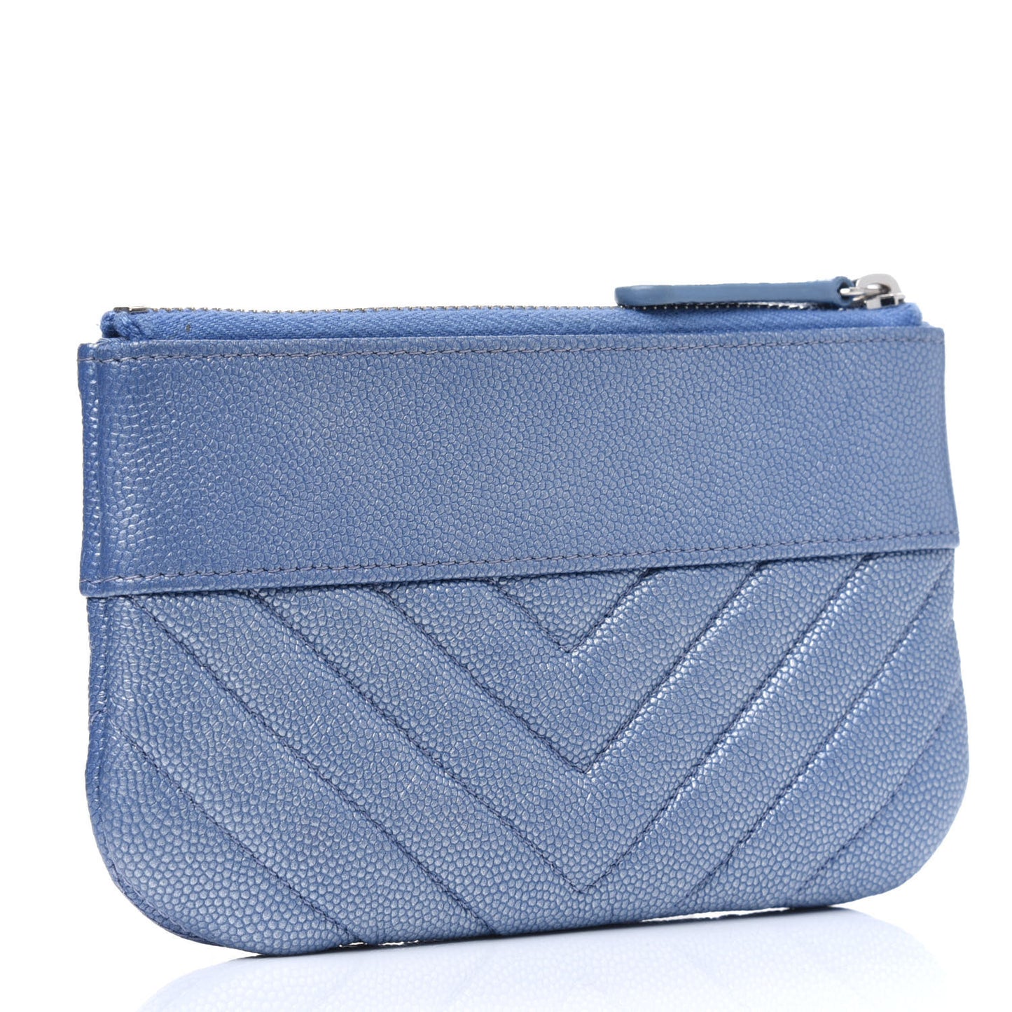 Metallic Caviar Chevron Quilted Small Vintage Mademoiselle Cosmetic Case Blue