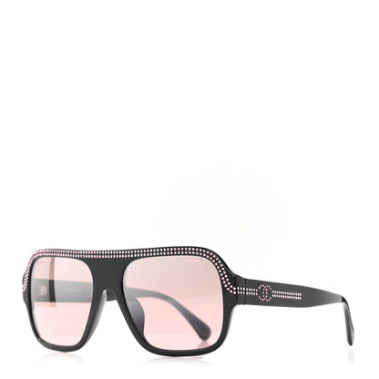 Chanel Acetate Crystal CC Shield Sunglasses 71432A Black Pink 1 of 6