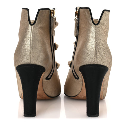 Chanel Metallic Calfskin Grosgrain Cap Toe Pearl Ankle Boots 37.5 Gold 6 of 14