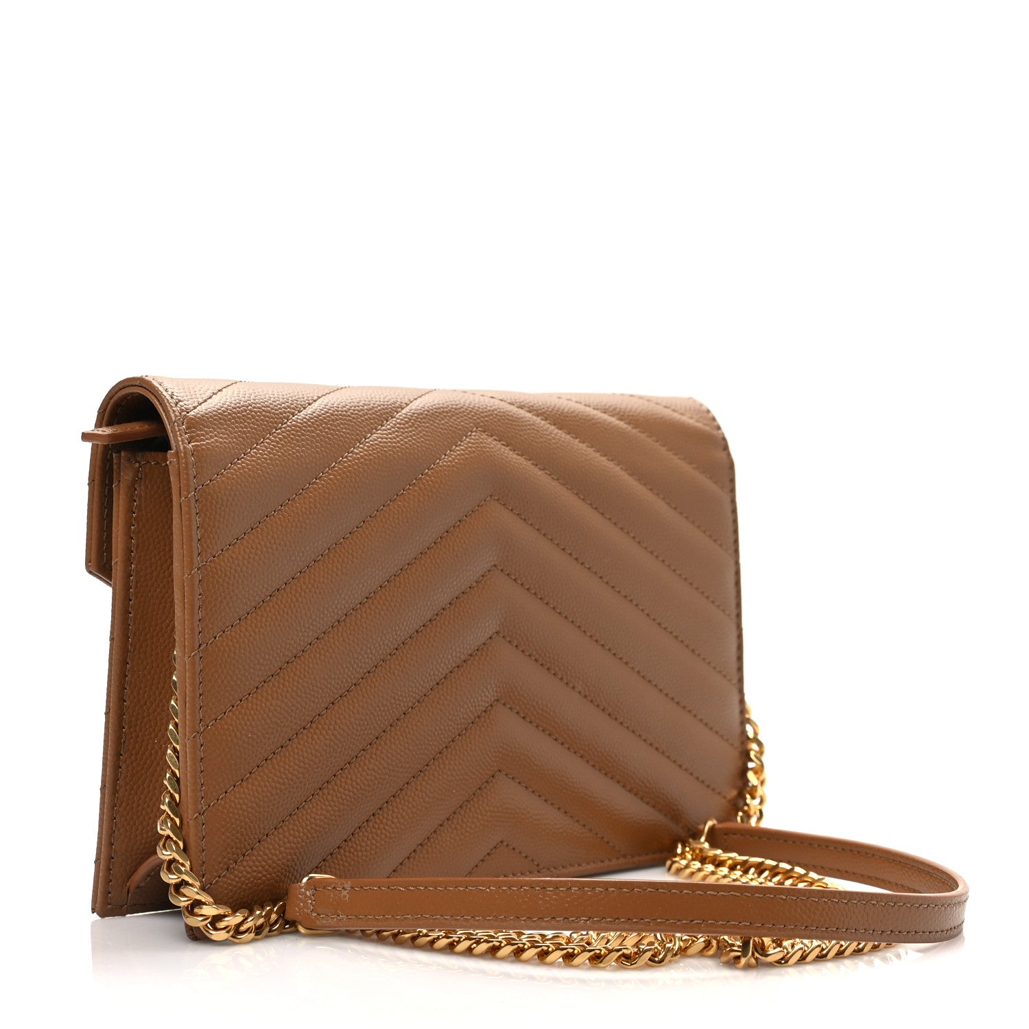 Saint Laurent Grain De Poudre Matelasse Chevron Monogram Envelope Chain Wallet Natural Dark 3 of 7
