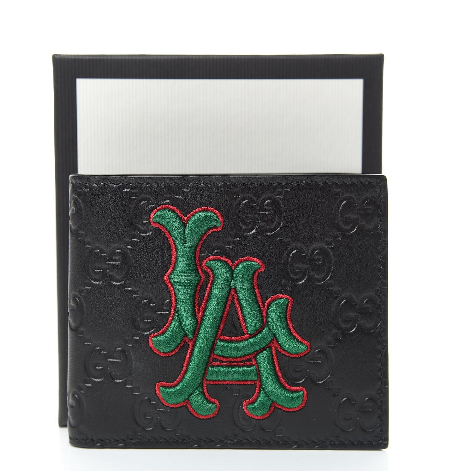 Gucci X MLB Guccissima LA Dodgers Embroidered Bi-Fold Wallet Black Green 9 of 9