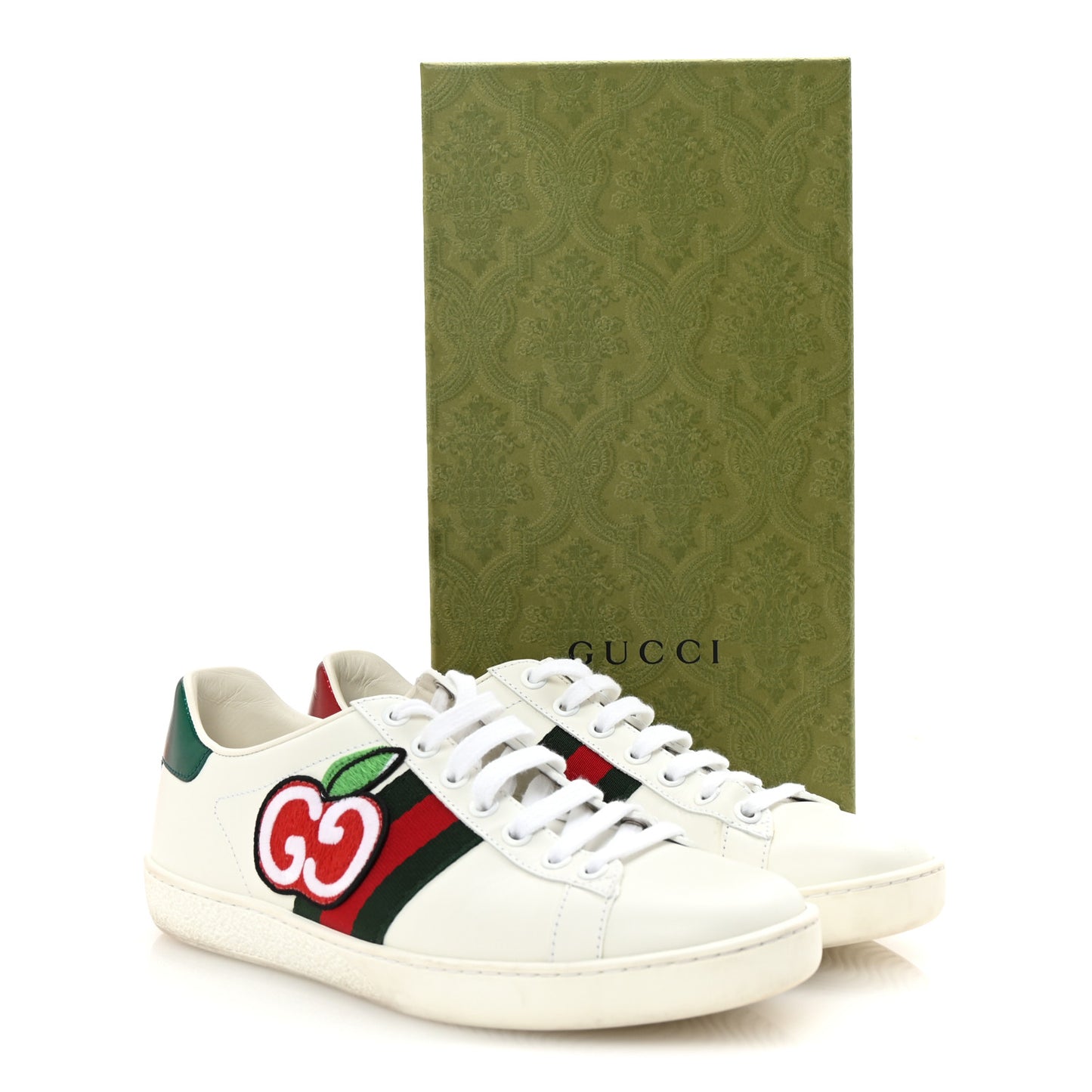 Calfskin Web GG Apple Embroidered Womens Ace Sneakers 37 White