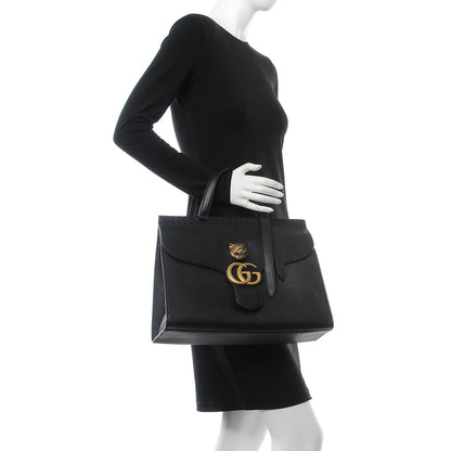 Gucci Calfskin Feline Medium GG Marmont Top Handle Bag Black 2 of 11