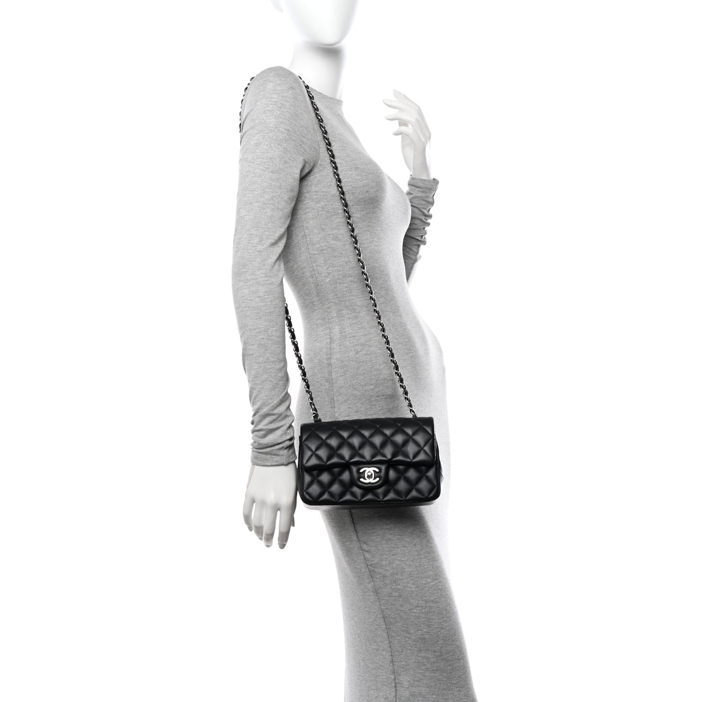 Lambskin Quilted Mini Rectangular Flap Black