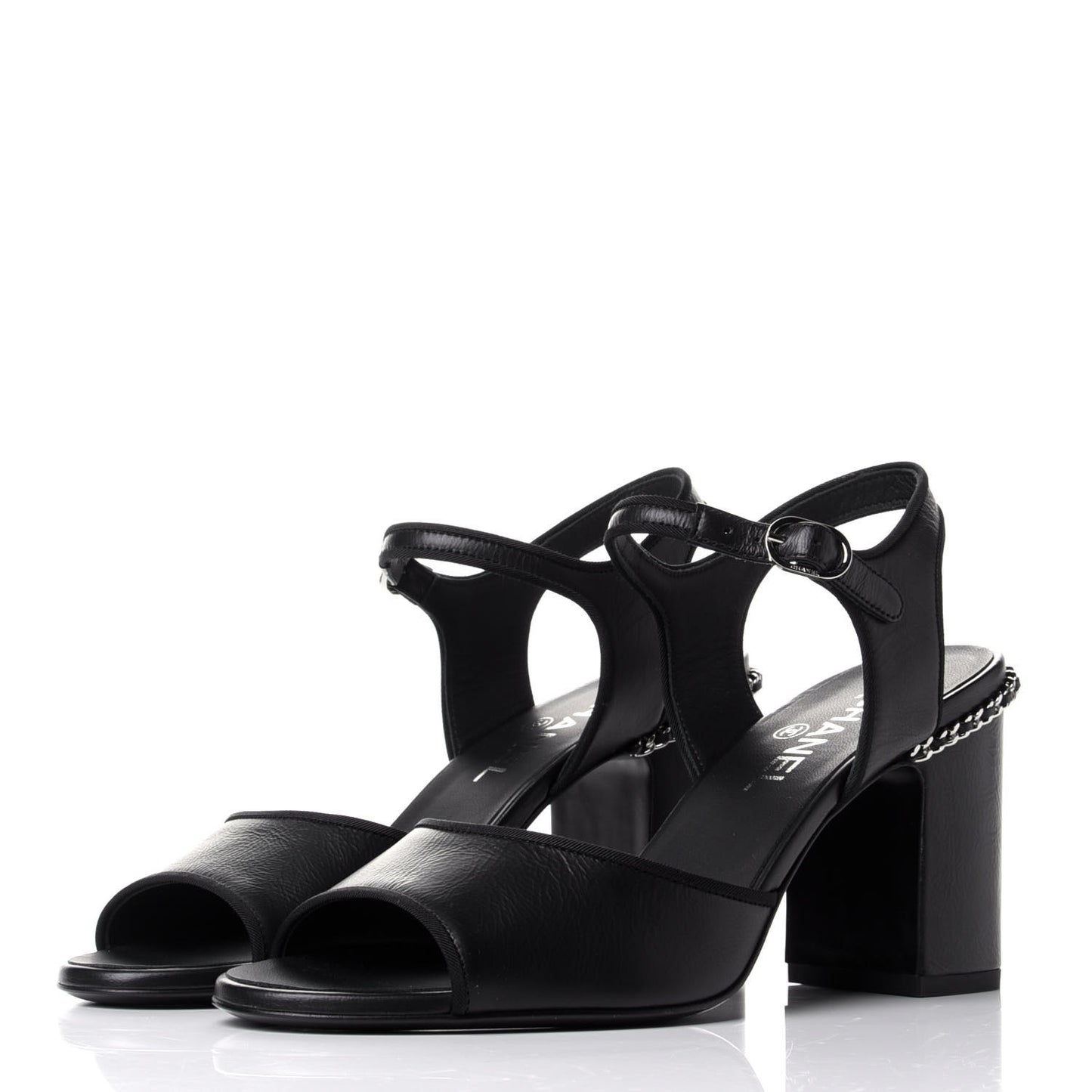 Calfskin Chain CC Sandals 38.5 Black