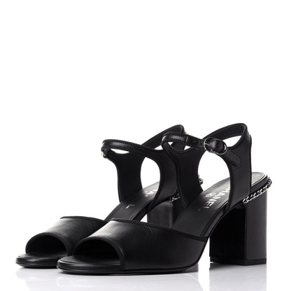 Chanel Calfskin Chain CC Sandals 38.5 Black 3 of 11