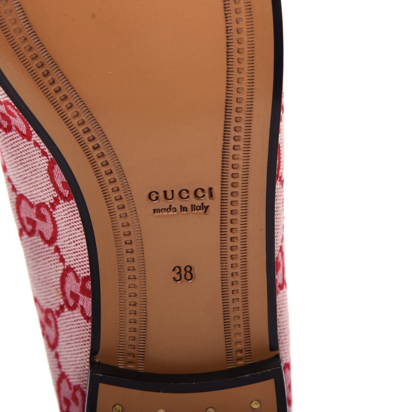 Canvas GG Monogram Horsebit Womens Jordaan Loafers 38 Gardenia Hibiscus Red