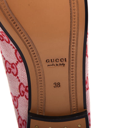 Gucci Canvas GG Monogram Horsebit Womens Jordaan Loafers 38 Gardenia Hibiscus Red 9 of 11