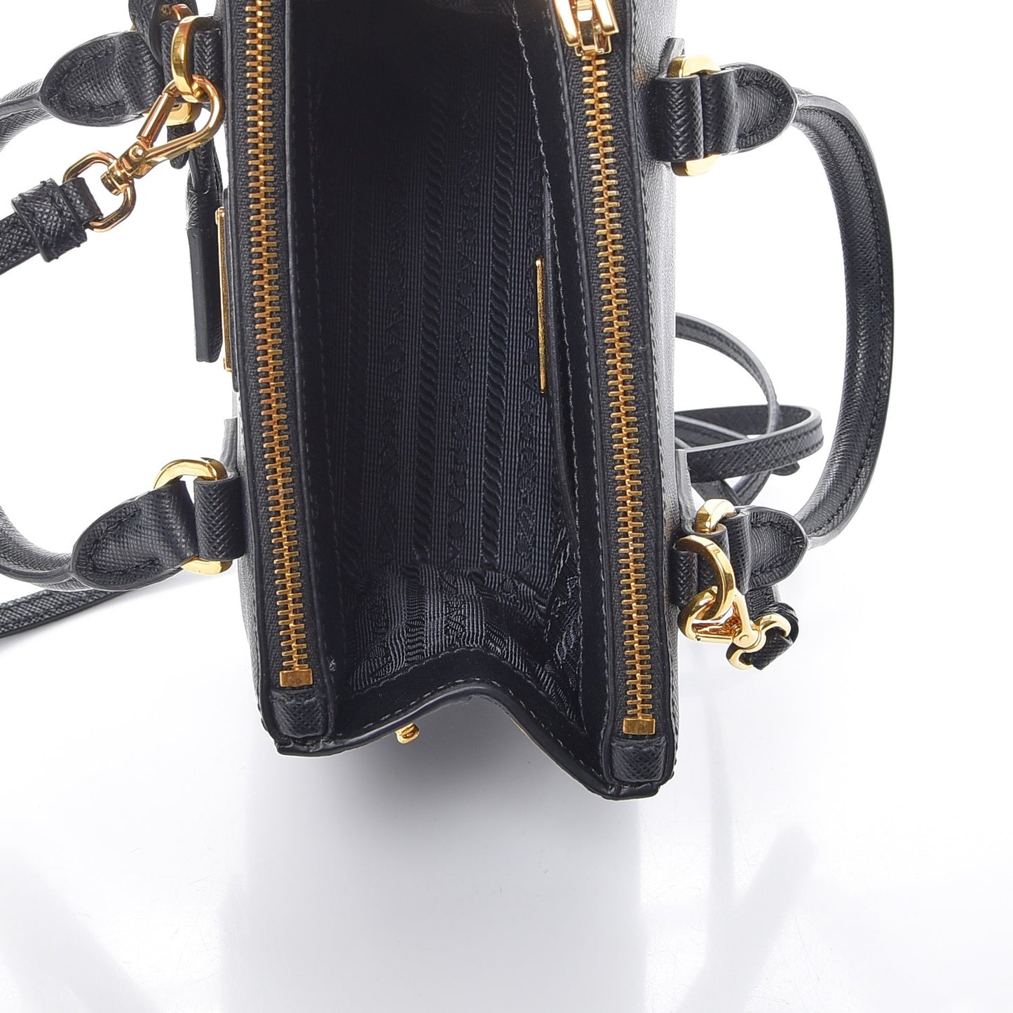 Saffiano Lux Micro Galleria Double Zip Tote Nero Black