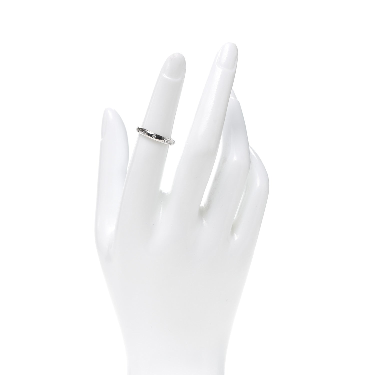 Tiffany Platinum Diamond Logo Band Ring 50 5.25 2 of 5